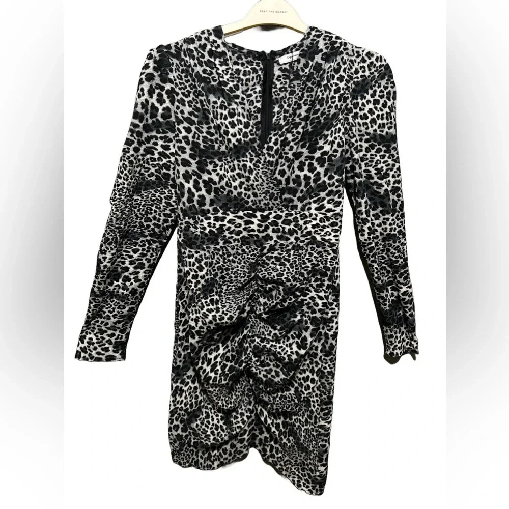 Vintage Gray V-Neck Ruched Leopard Print Dress Sz Small‎